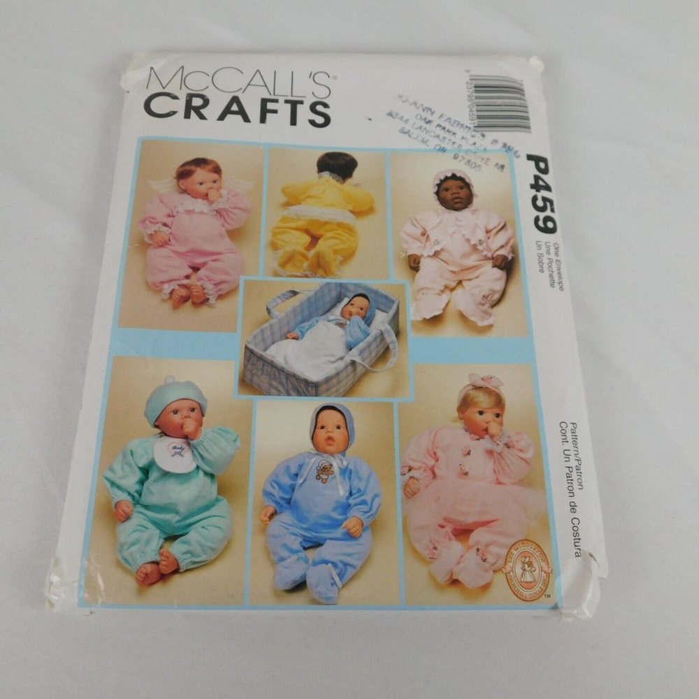 McCalls P459 Sewing Pattern Vintage 1999 Doll Clothes Carry-All Size S M L Uncut
